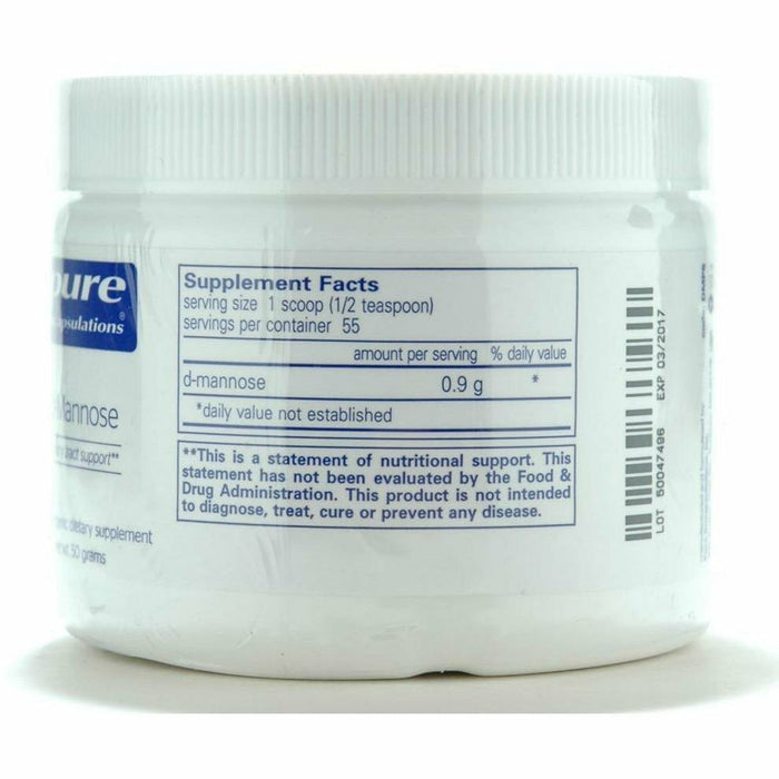 Pure Encapsulations d-Mannose Powder 50 g supplement facts label