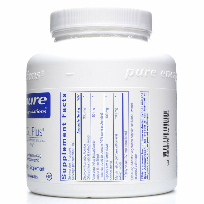 Pure Encapsulations DGL Plus 180 capsules supplement facts label