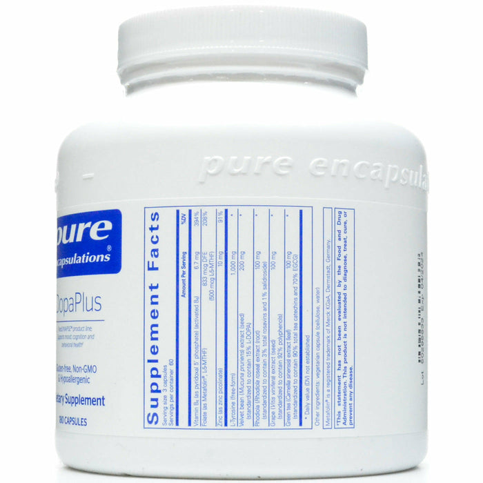 Pure Encapsulations DopaPlus 180 capsules supplement facts label