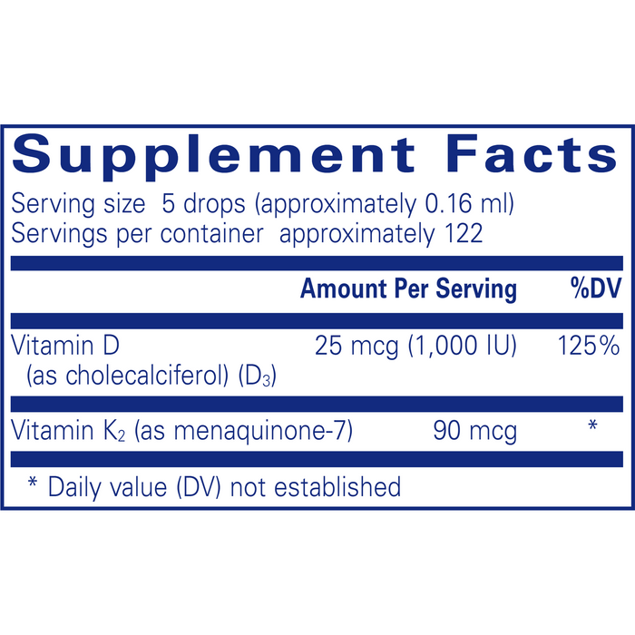 Pure Encapsulations EmulsiSorb K2 D3 liquid 20 mL supplement facts label