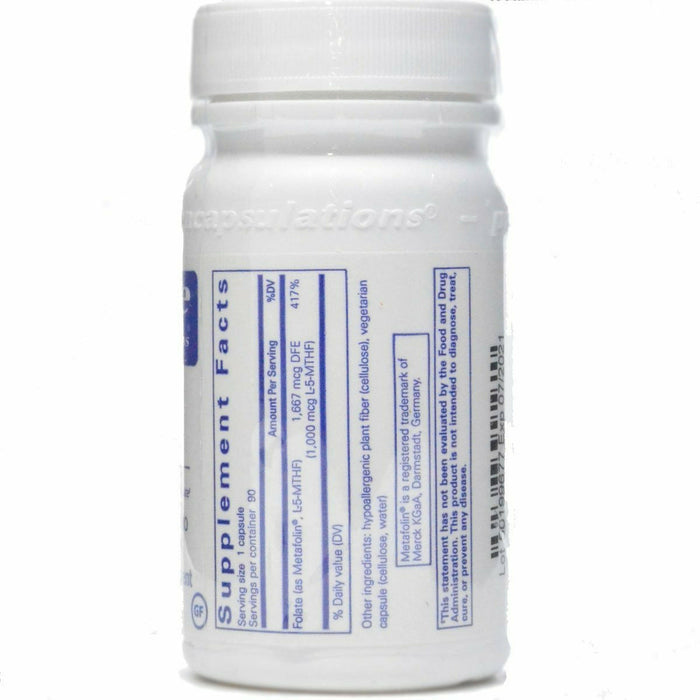 Pure Encapsulations Folate 1000 90 capsules supplement facts label