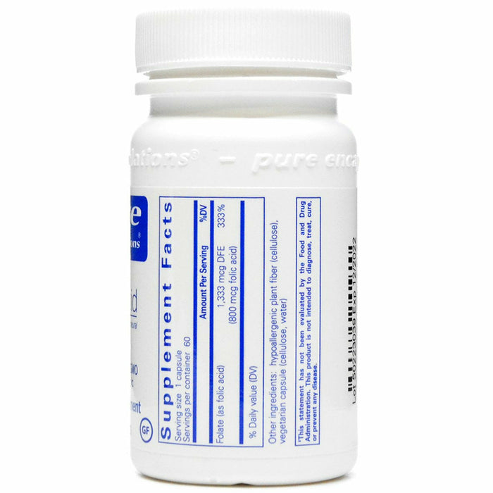 Pure Encapsulations Folic Acid 800 mcg 60 capsules supplement facts label