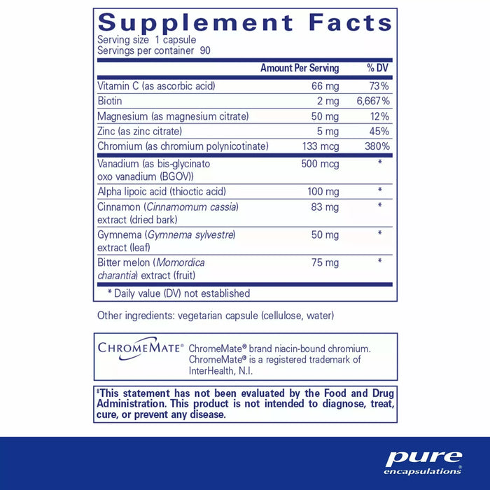 Pure Encapsulations GlucoFunction 90 capsules supplement facts label
