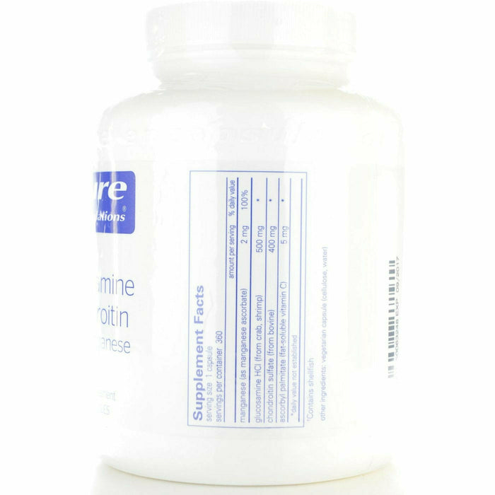 Pure Encapsulations Glucosamine Chondroitin w/Manganese 360 capsules supplement facts label