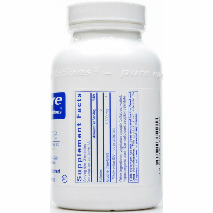 Pure Encapsulations Glycine 500 mg 180 capsules supplement facts label