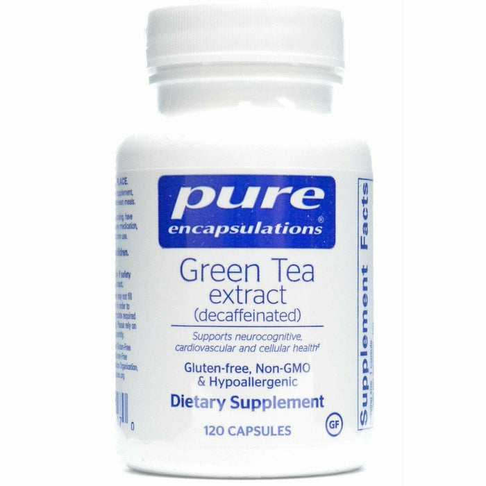 Pure Encapsulations Green Tea extract (decaf) 100 mg, 120 capsules, front of bottle