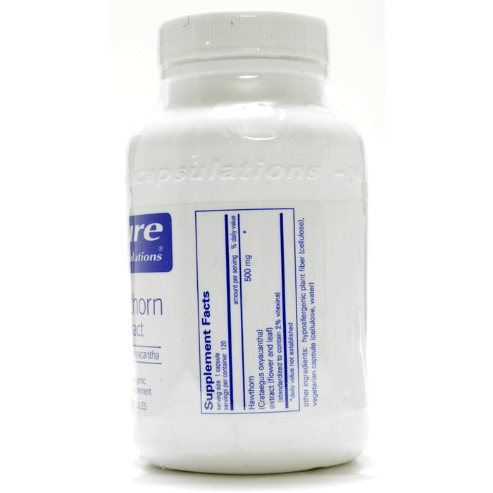 Pure Encapsulations Hawthorne Extract 500 mg 120 capsules supplement facts label