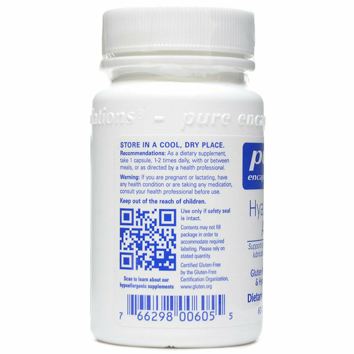 Pure Encapsulations Hyaluronic Acid 70 mg 60 capsules label information panel