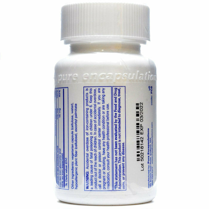 Pure Encapsulations Iron-C 60 capsules label information panel