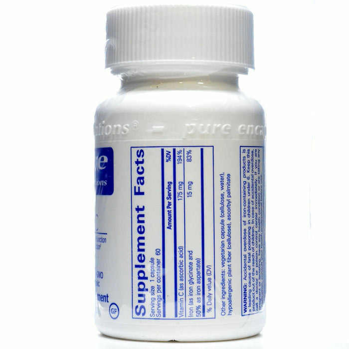 Pure Encapsulations Iron-C 60 capsules supplement facts label