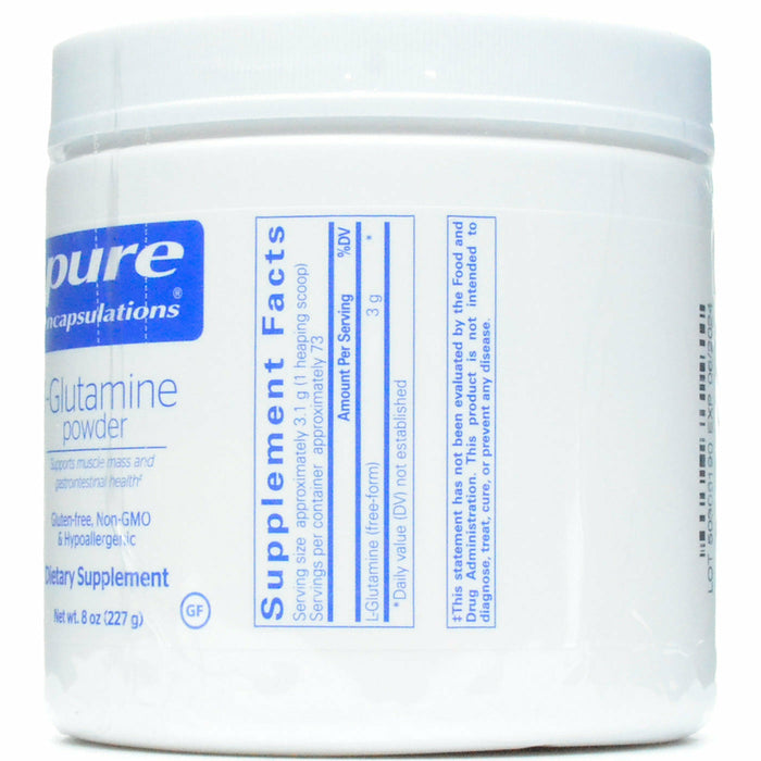 Pure Encapsulations L-Glutamine Powder 227 g supplement facts label