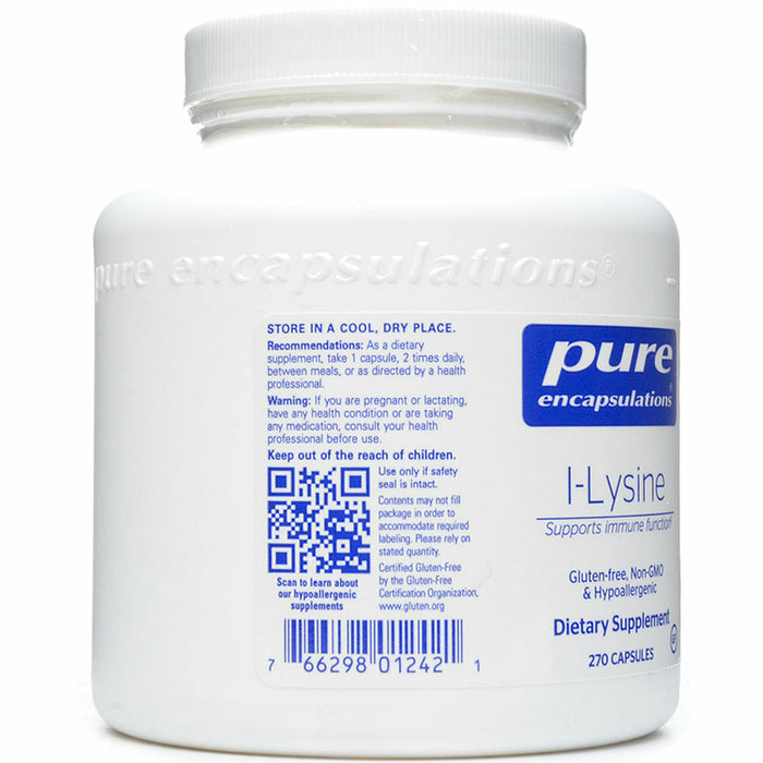 Pure Encapsulations L-Lysine 500 mg 270 capsules label information panel
