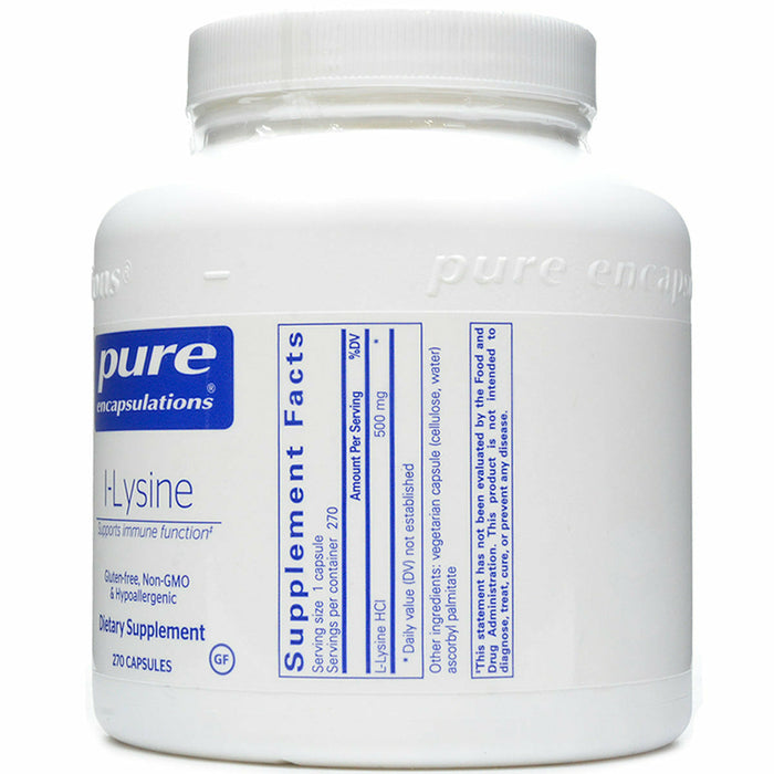 Pure Encapsulations L-Lysine 500 mg 270 capsules supplement facts label
