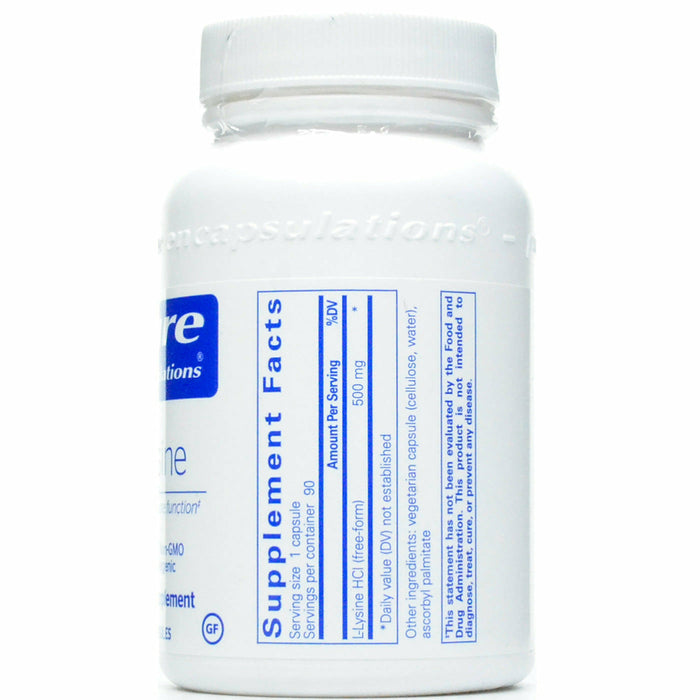 L-Lysine 500 mg 90 capsules by Pure Encapsulations, Supplement Facts label
