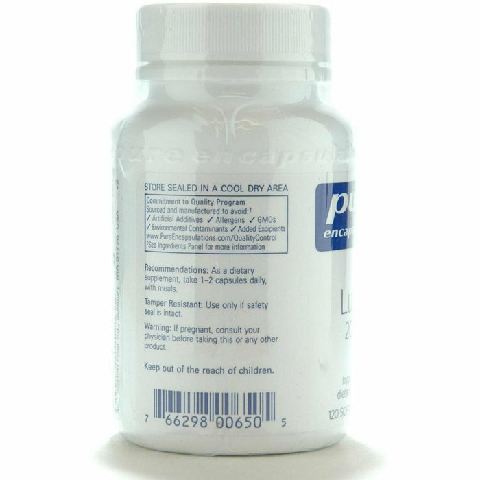 Pure Encapsulations Lutein 20 mg 120 softgels suggested use label