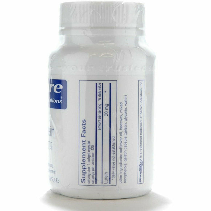 Pure Encapsulations Lutein 20 mg 120 softgels supplement facts label