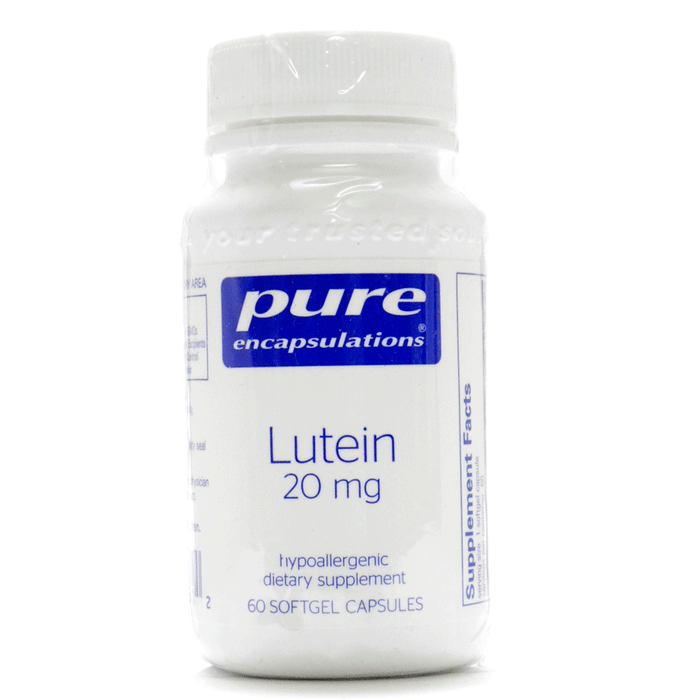 Pure Encapsulations Lutein 20 mg, 60 softgels, front of bottle