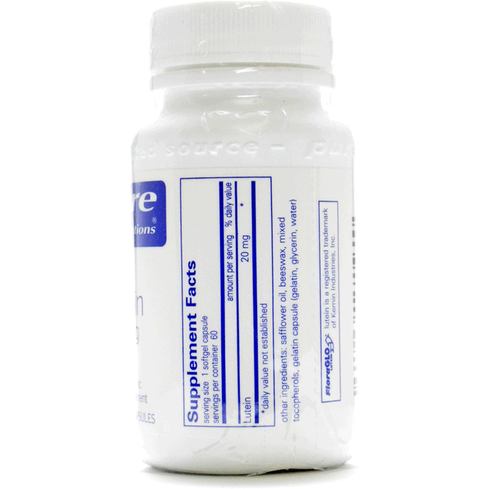 Pure Encapsulations Lutein 20 mg 60 softgels supplement facts label