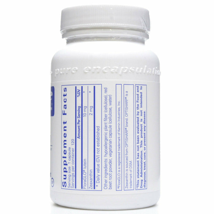 Pure Encapsulations Lutein/Zeaxanthin 120 capsules supplement facts label
