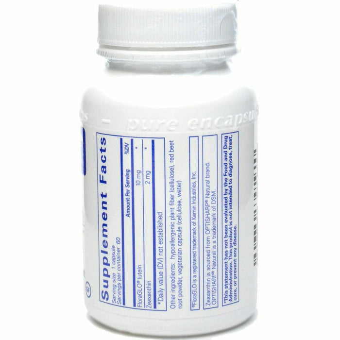 Pure Encapsulations Lutein/Zeaxanthin 60 capsules supplement facts label