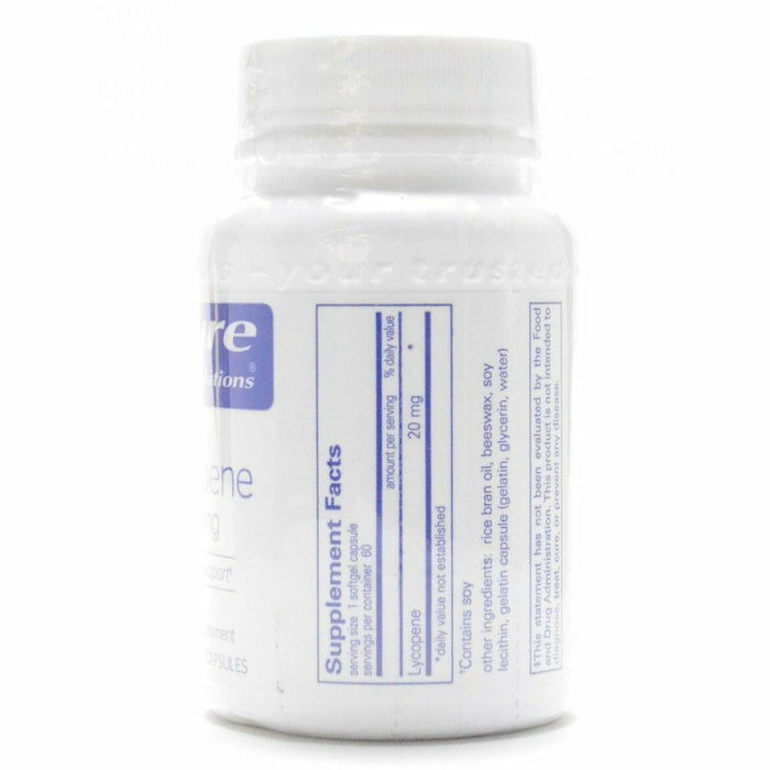 Pure Encapsulations Lycopene 20 mg 60 softgels supplement facts label