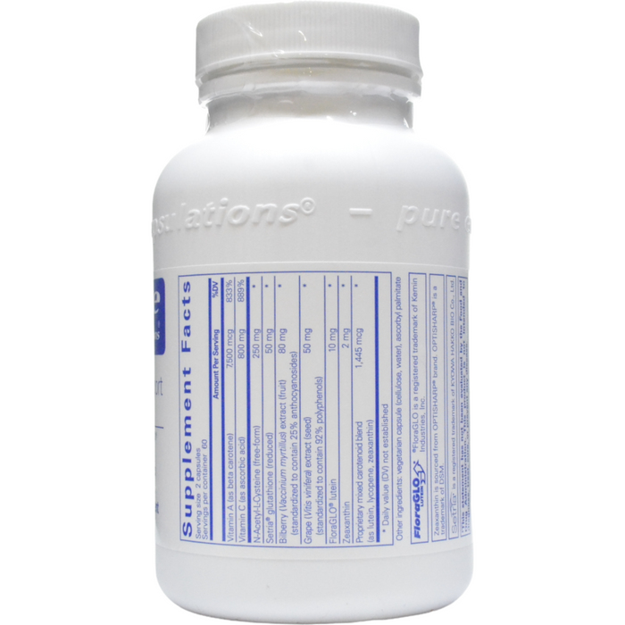 Pure Encapsulations Macular Support Formula 120 capsules supplement facts label