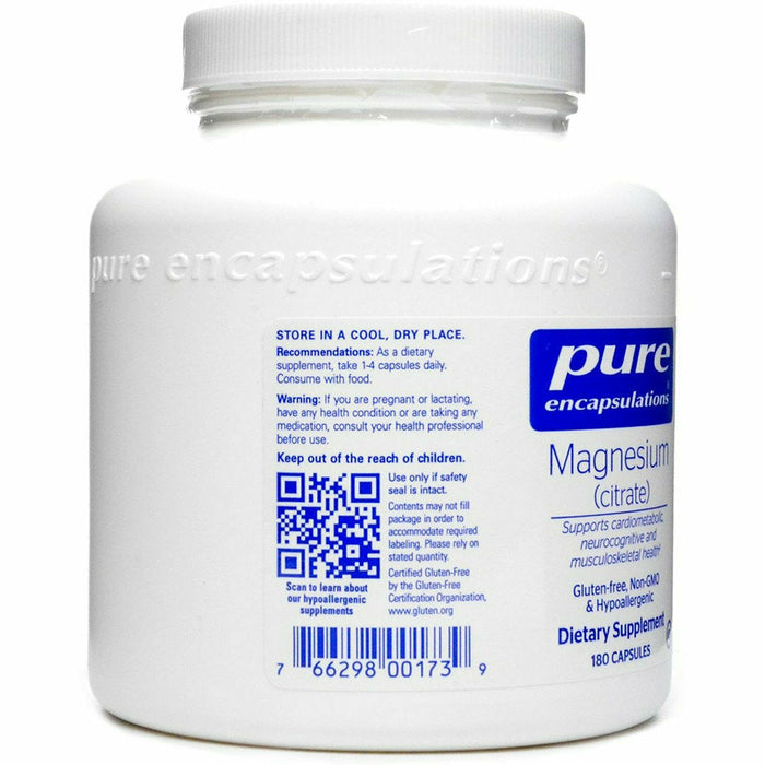 Pure Encapsulations Magnesium (citrate) 150 mg 180 capsules label information panel