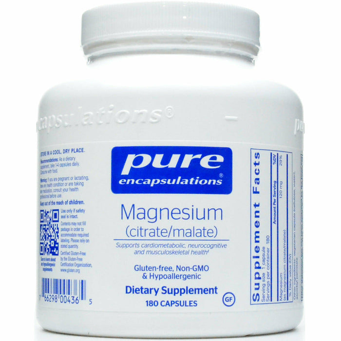 Pure Encapsulations Magnesium (citrate/malate) 120 mg, 180 capsules, front of bottle