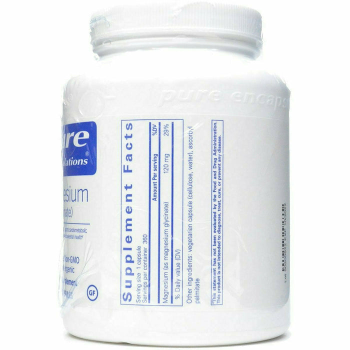 Pure Encapsulations Magnesium (glycinate) 120 mg 360 capsules supplement facts label