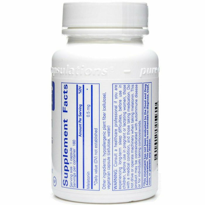 Pure Encapsulations Melatonin 0.5 mg 180 capsules supplement facts label