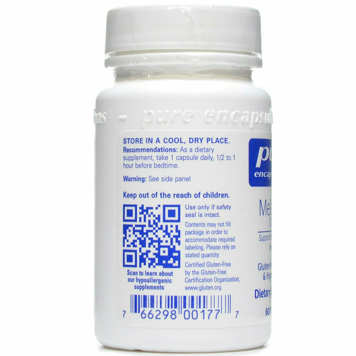 Pure Encapsulations Melatonin 0.5 mg 60 capsules label information panel