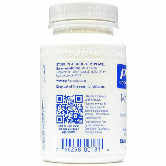 Pure Encapsulations Melatonin 3 mg 180 capsules label information panel