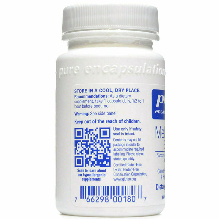 Pure Encapsulations Melatonin 3 mg 60 capsules suggested use label