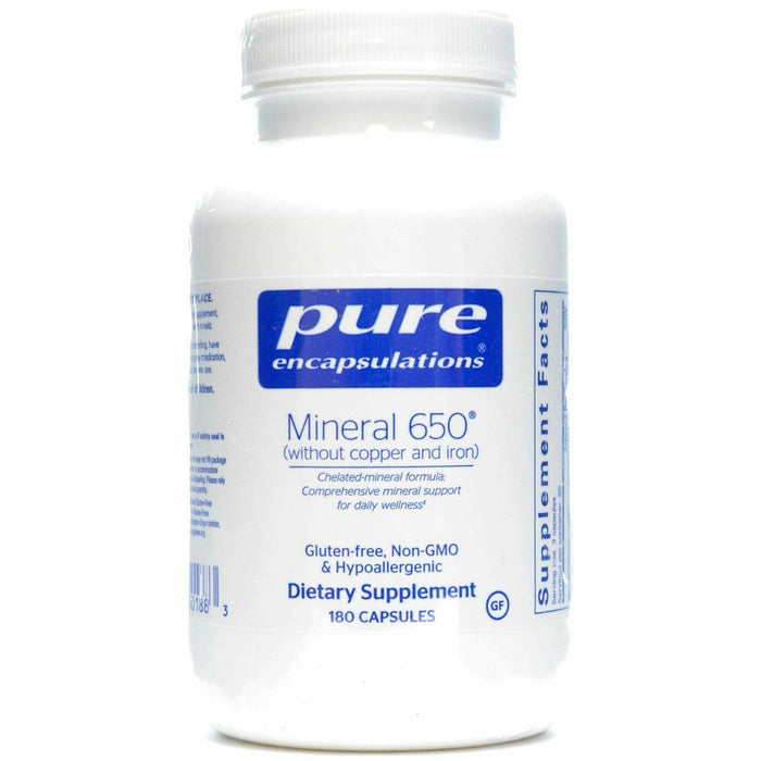 Pure Encapsulations Mineral 650 (w/out CU & FE), 180 capsules, front of bottle