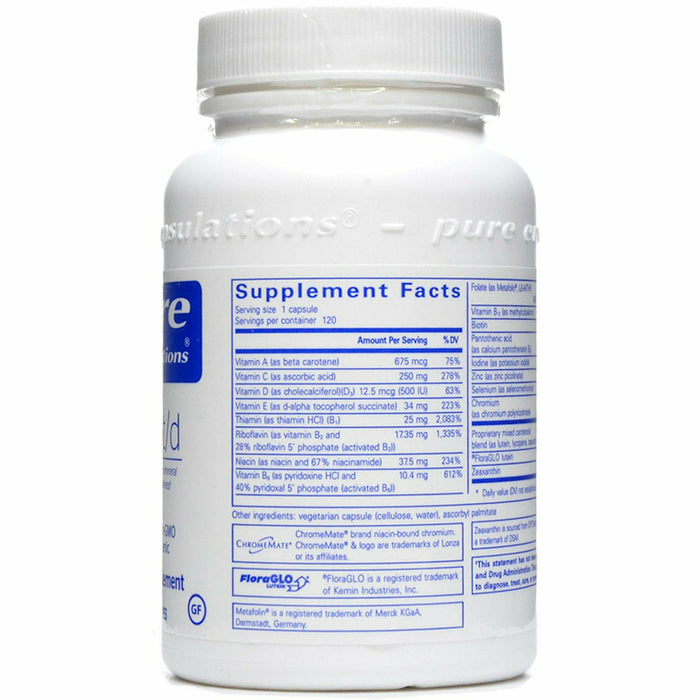 Pure Encapsulations Multi T/D 120 capsules supplement facts label