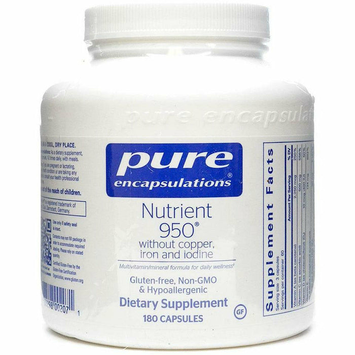 Pure Encapsulations Nutrient 950 w/out Copper, Iron & Iodine, 180 capsules, front of bottle
