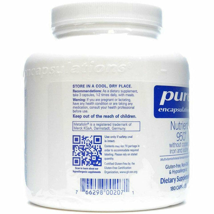 Pure Encapsulations Nutrient 950 w/out Copper, Iron & Iodine 180 capsules label information panel 2