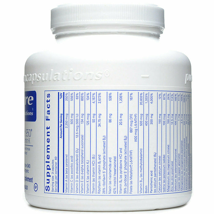 Nutrient 950 with Vitamin K 180 vcaps by Pure Encapsulations Supplement Facts Label-1