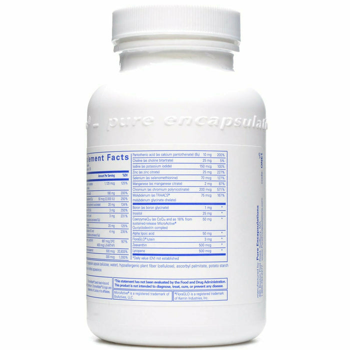 Pure Encapsulations O.N.E. Multivitamin 120 capsules supplement facts label 2