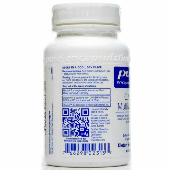Pure Encapsulations O.N.E. Multivitamin 30 capsules suggested use label