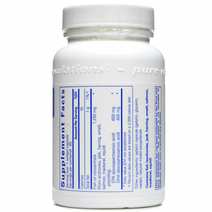 ONE Omega 60 softgels by Pure Encapsulations Supplement Facts Label