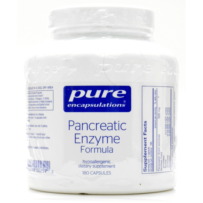 Pure Encapsulations Pancreatic Enzyme Formula, 180 capsules, front of bottle