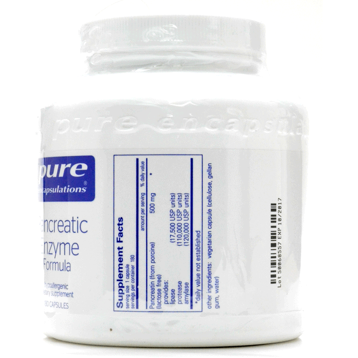 Pure Encapsulations Pancreatic Enzyme Formula 180 capsules supplement facts label