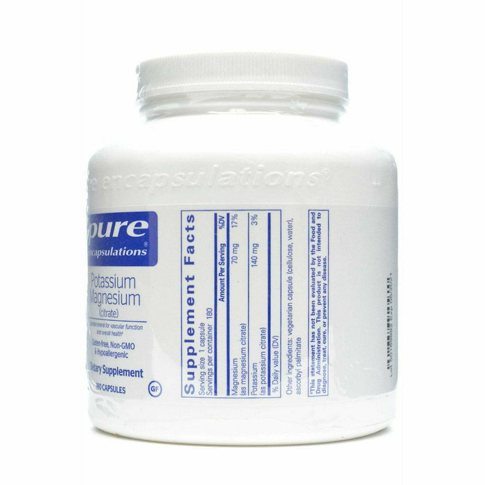 Pure Encapsulations Potassium Magnesium Citrate 180 capsules supplement facts label