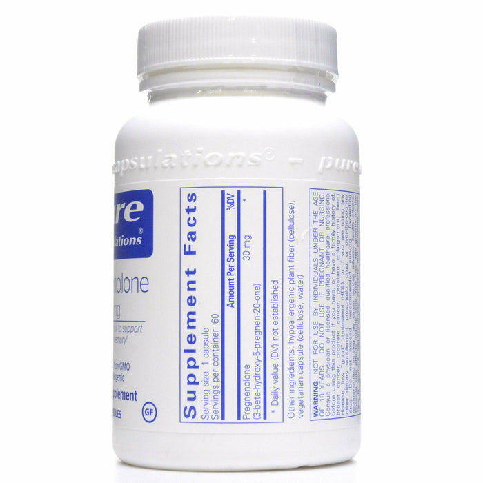 Pure Encapsulations Pregnenolone 30 mg 60 capsules supplement facts label