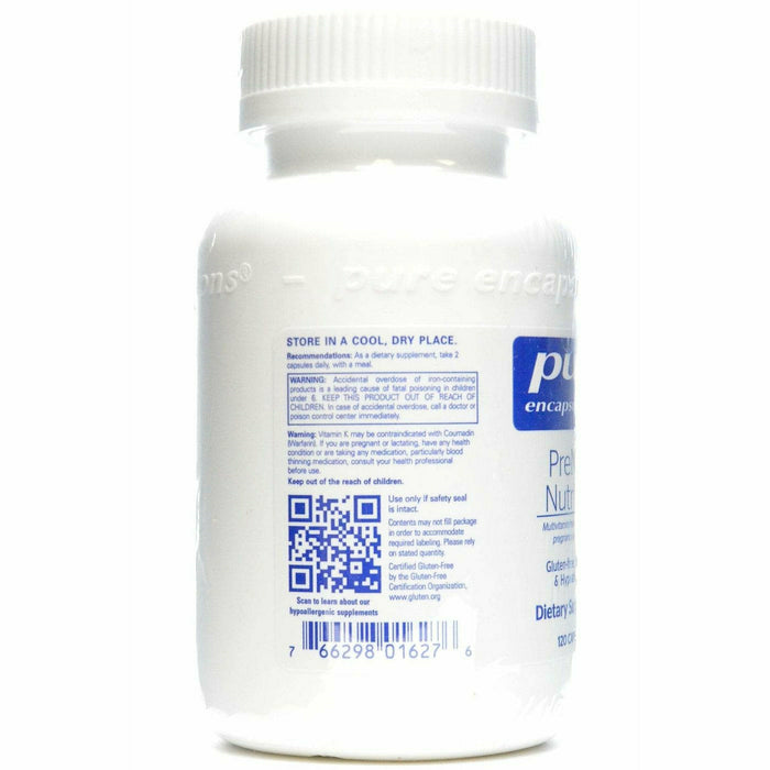 Product label image of PreNatal Nutrients 120 caps by Pure Encapsulations