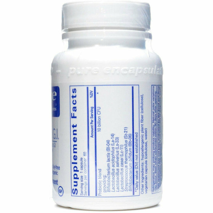Pure Encapsulations Probiotic G.I. 60 capsules supplement facts label
