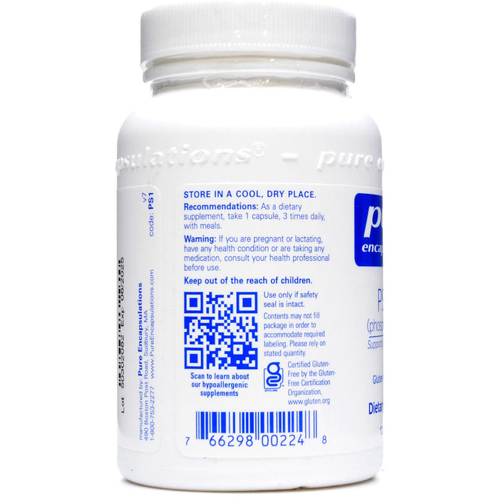 Pure Encapsulations PS 100 (phosphatidylserine) 100 mg label information panel
