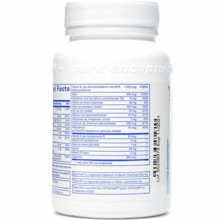 Pure Encapsulations PureGenomics Multivitamin 60 capsules label information panel 2