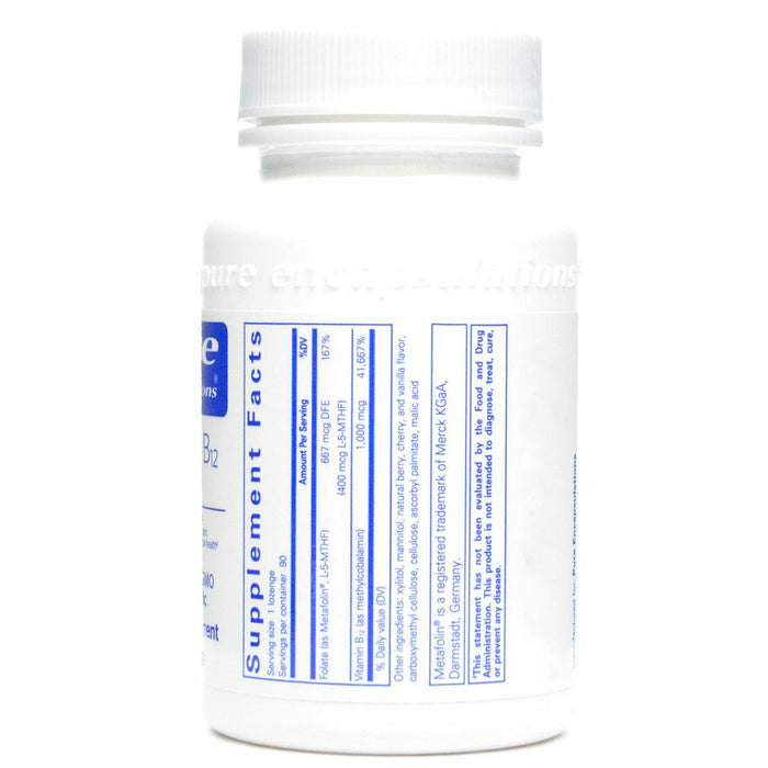 Pure Encapsulations PureMelt B12 Folate 90 lozenges supplement facts label